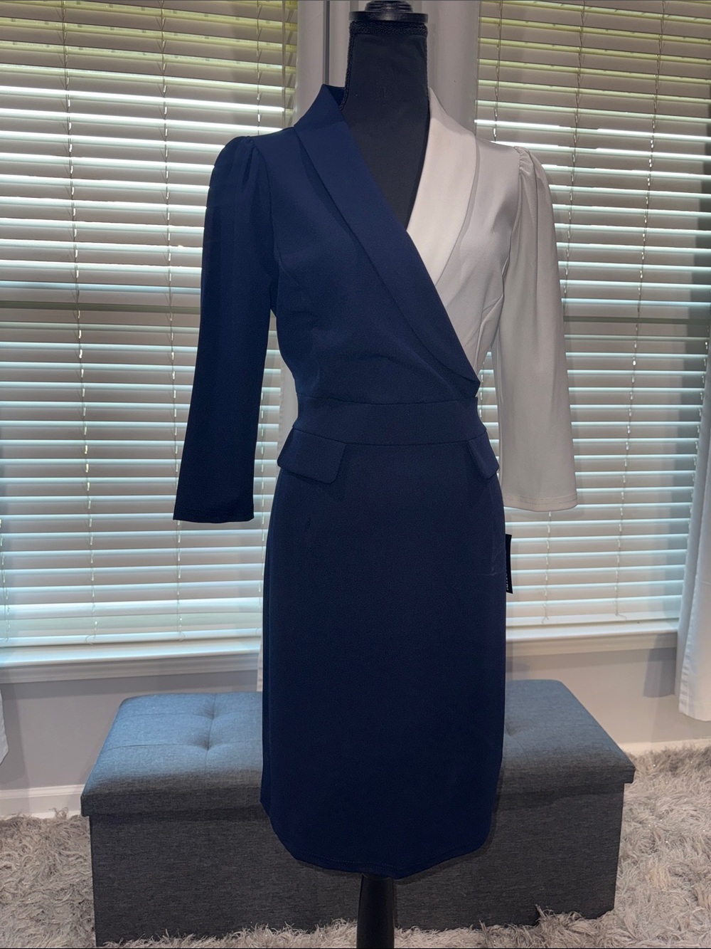 Two-Tone Navy and White Sheath Dress